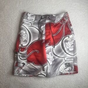 Rusty Mens Board Shorts Size 34 Red Grey Floral Swim Trunks Cargo Pocket Surf